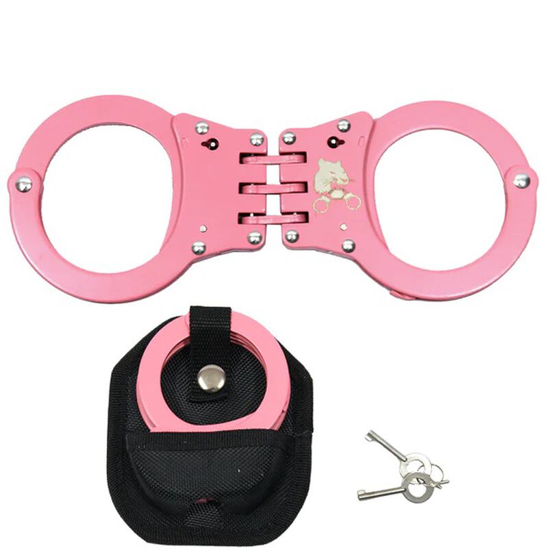 Hinged Double-Lock Pink Handcuffs w/ Carry Case, , large image number 0
